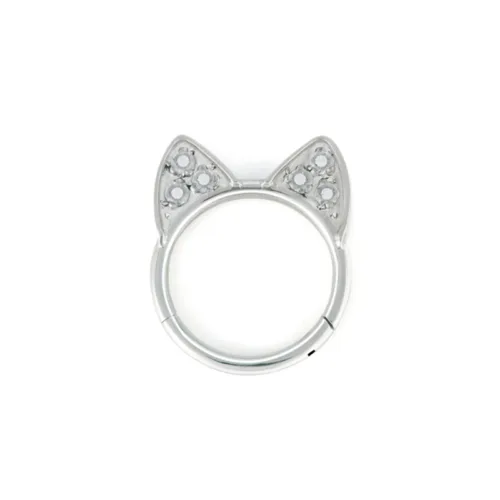 Titanium Hinged Cat Hoop Earring with CZ Pavement