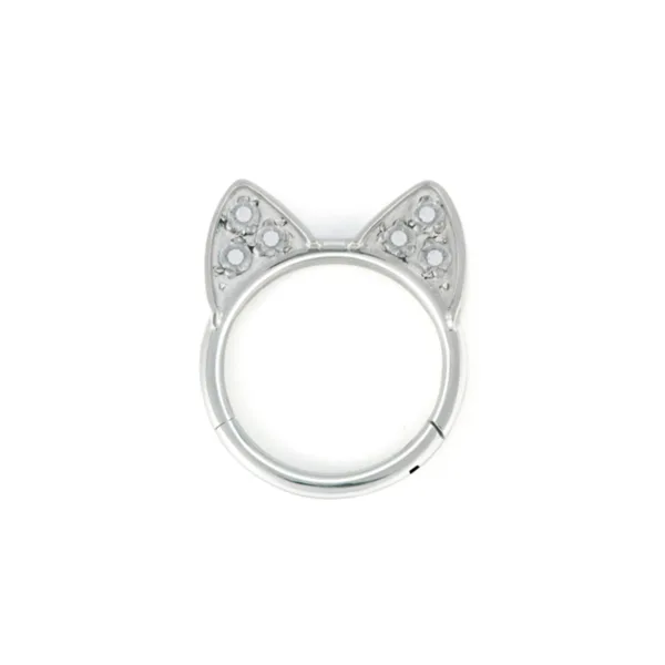 Titanium Hinged Cat Hoop Earring with CZ Pavement