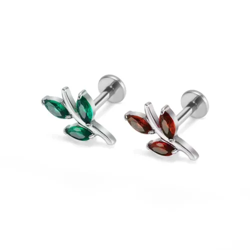Titanium Internally Threaded Leaf Stud with Triple Marquise CZ