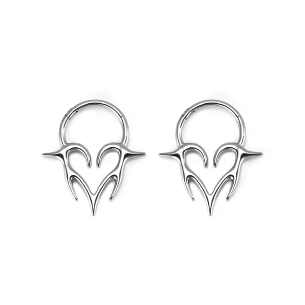 316L Stainless Steel Cyber Liquid Thorn Heart Clasp Hoop Earrings