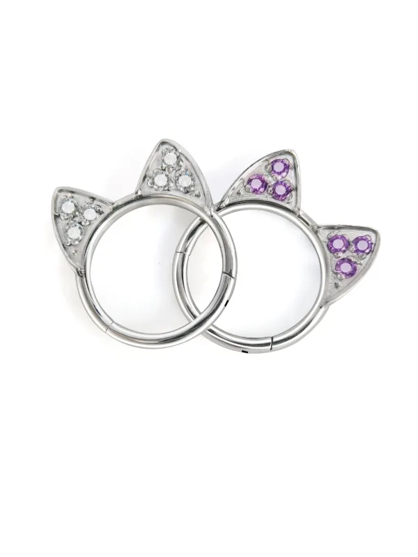 Titanium Steel Cat Ear Earrings with 5A Zircon Piercing Jewelry